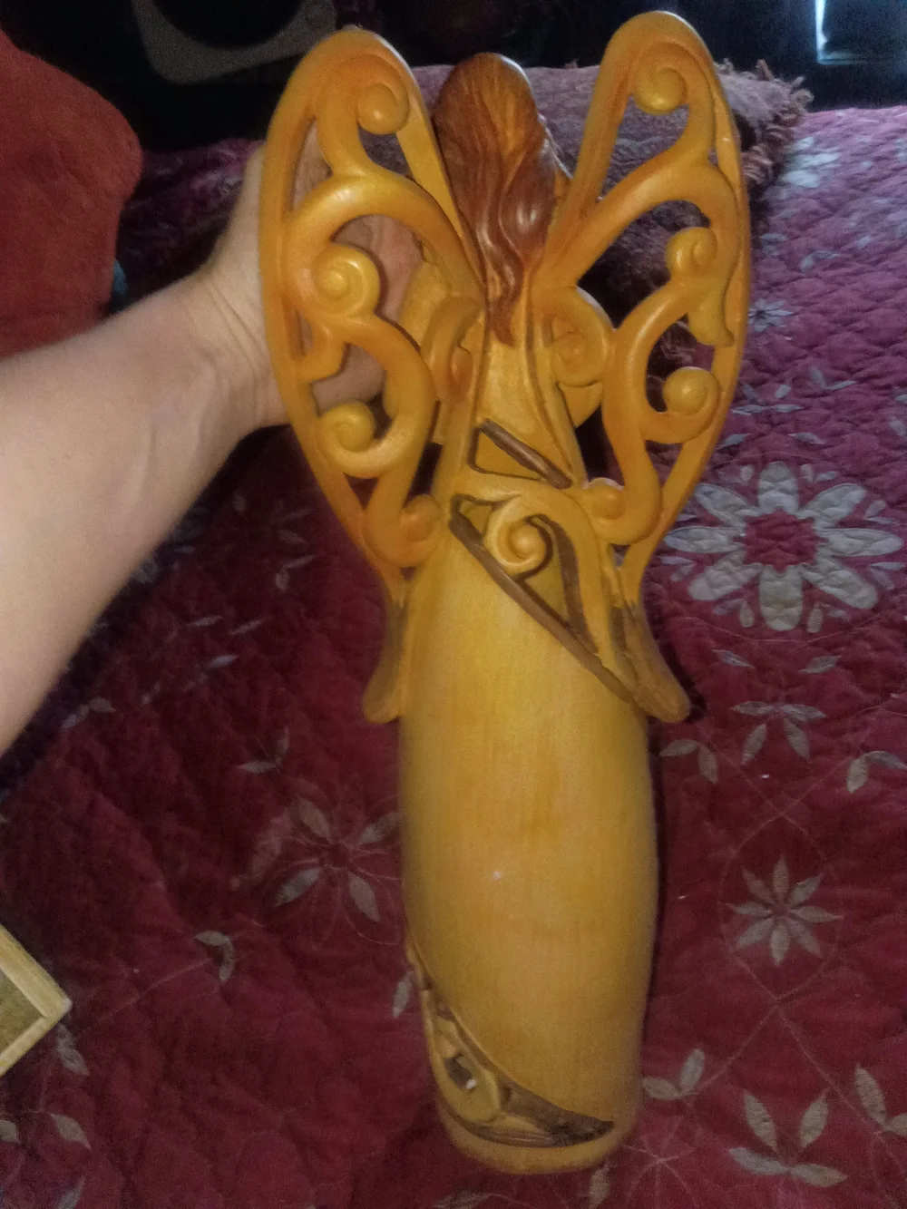 Carved Wooden Angel Figurine in Warm Honey Brown